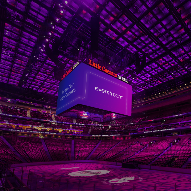 Billboard at Little Caesars Arena with the Everstream Logo