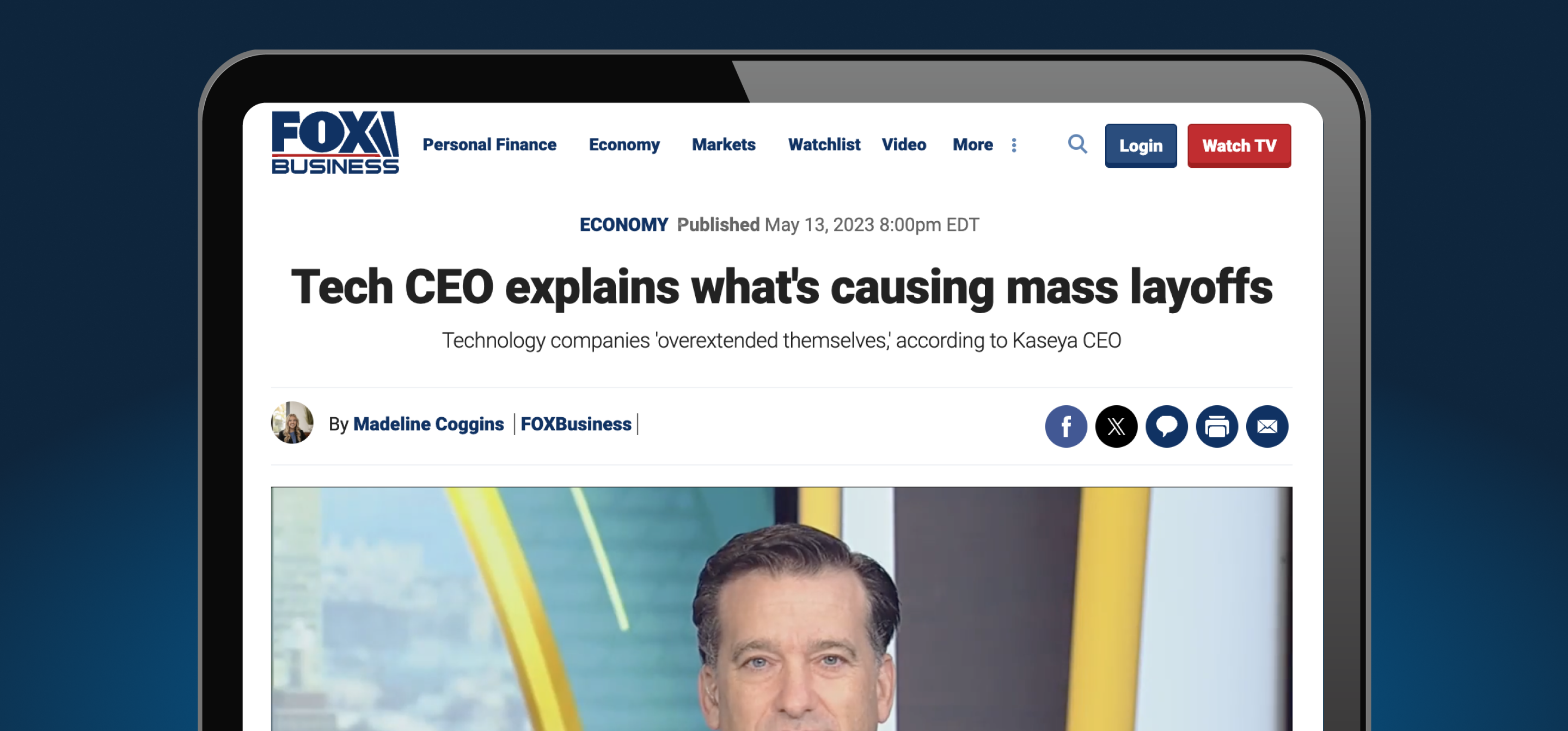 Fox Business placement for Kaseya